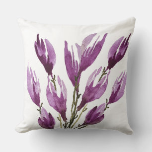 Cojín Decorativo Magnolia Floral Acuarela Rosa Púrpura