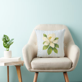 Cojín Decorativo Magnolia Flower Painting Blue Stripe