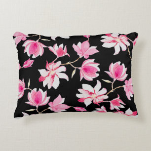 Cojín Decorativo Magnolia romántica: acuarela negra