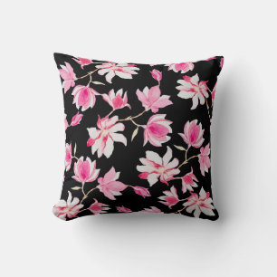 Cojín Decorativo Magnolia romántica: acuarela negra