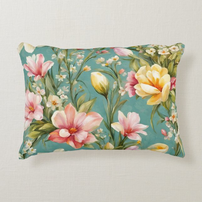 Cojín Decorativo Magnolia rosa y amarilla exquisita con flores blan (Anverso)