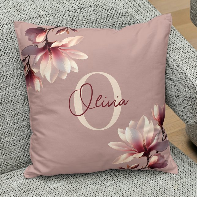 Cojín Decorativo Magnolia Rubor Monograma elegante (Subido por el creador)