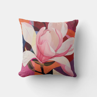 Cojín Decorativo Magnolia Vibrante en Flor en Luz Geométrica