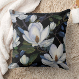 Cojín Decorativo Magnolias blancas sobre patrón negro