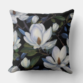 Cojín Decorativo Magnolias blancas sobre patrón negro
