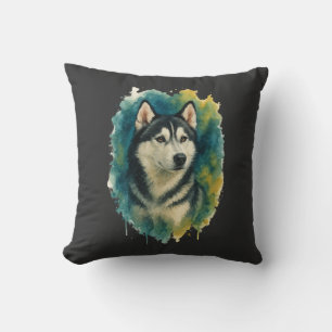 Cojín Decorativo Majestad de Husky Espíritu Acuarela