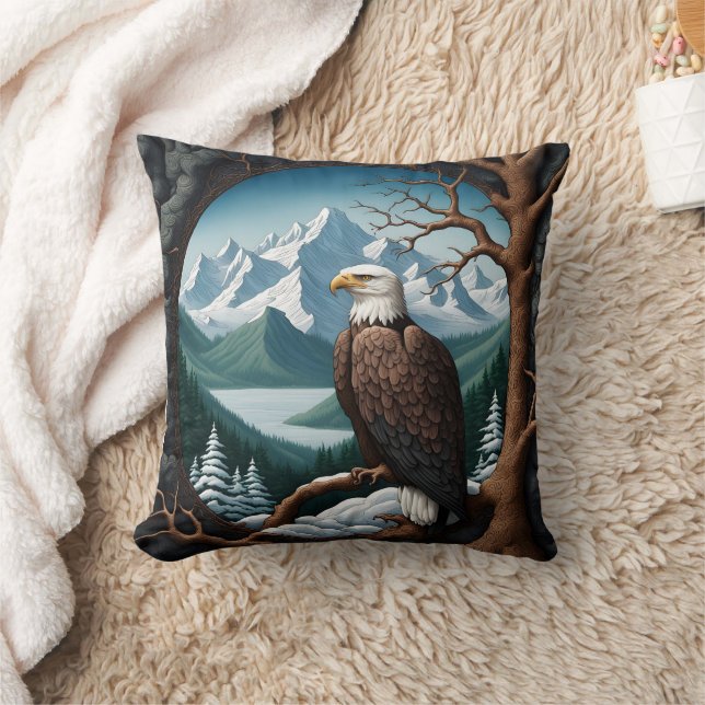 Cojín Decorativo Majestic Bald Eagle con vistas al lago de montaña (Manta)
