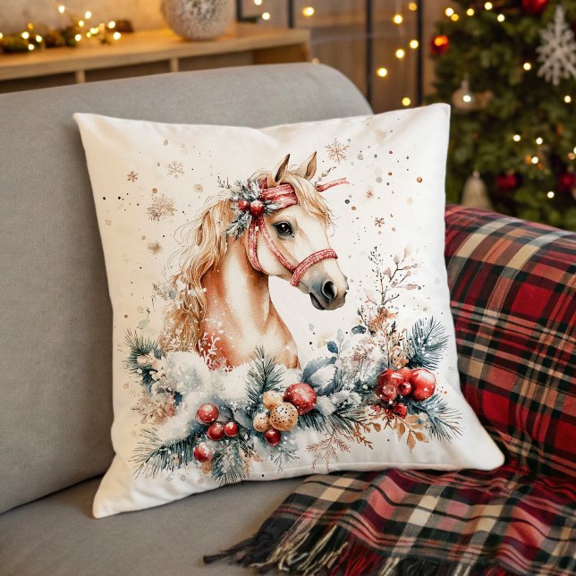 Cojín Decorativo Majestic Horse in Snowy Landscape (Majestic Horse in Snowy Landscape Throw Pillow)