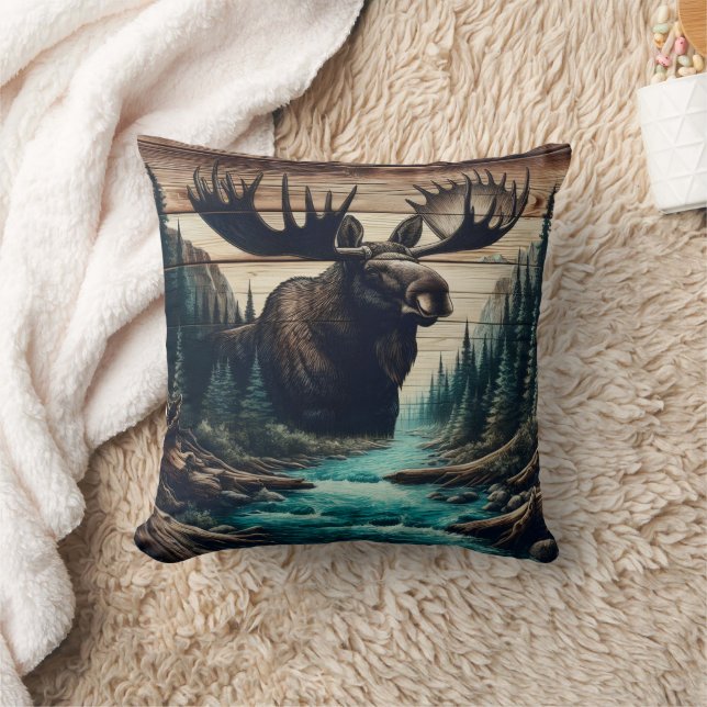 Cojín Decorativo Majestic Moose con vistas al paisaje del río Seren (Manta)