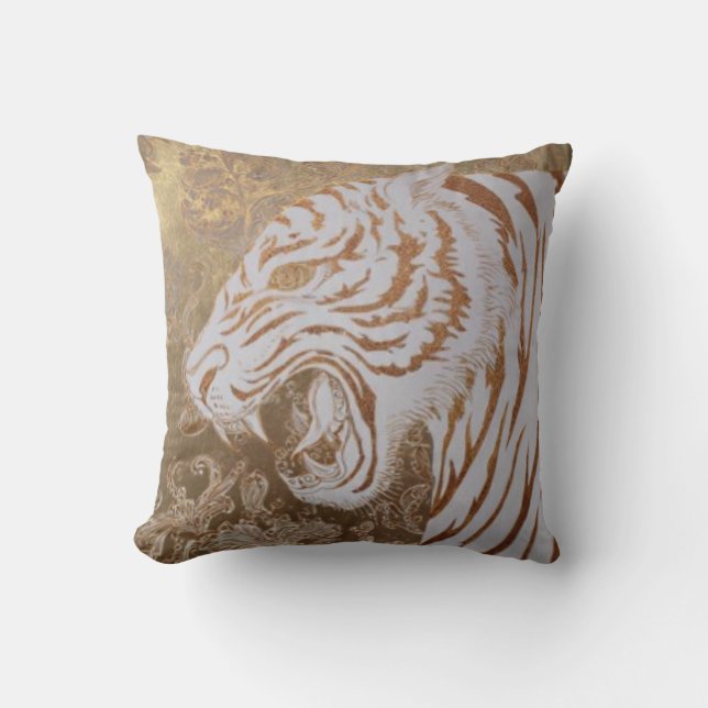 Cojín Decorativo Majestic White Tiger Throw Pillow – Baroque Luxury (Anverso)