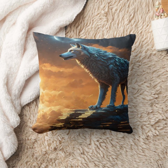 Cojín Decorativo Majestic Wolf on Rocky Cliff at Dusk (Manta)