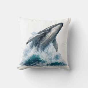 Cojín Decorativo Majestuosa ballena jorobada olas del océano acuare