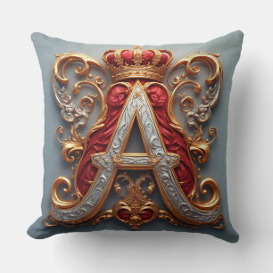 Cojín Decorativo Majestuosa letra A ornamentada con corona