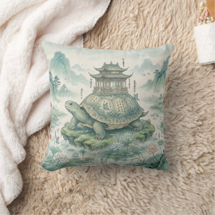 Cojín Decorativo Majestuosa Pagoda de Tortuga Arte con Tinta