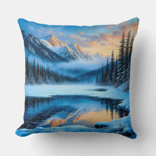 Cojín Decorativo Majestuosas montañas cubiertas de nieve reflejándo