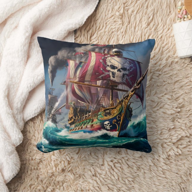 Cojín Decorativo Majestuoso barco pirata luchando en los mares duro (Manta)