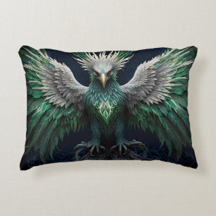 Cojín Decorativo Majestuoso pájaro verde y blanco