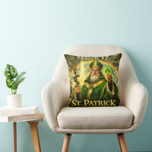 Cojín Decorativo Majestuoso San Patricio con Arcoíris y Serpientes