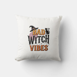 Cojín Decorativo Malas vibras de bruja Diseño de camiseta vintage d
