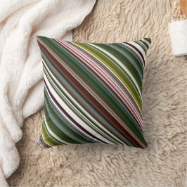 Cojín Decorativo Maleza de frutos rojos Verde y Rojo a Rayas y Cuad
