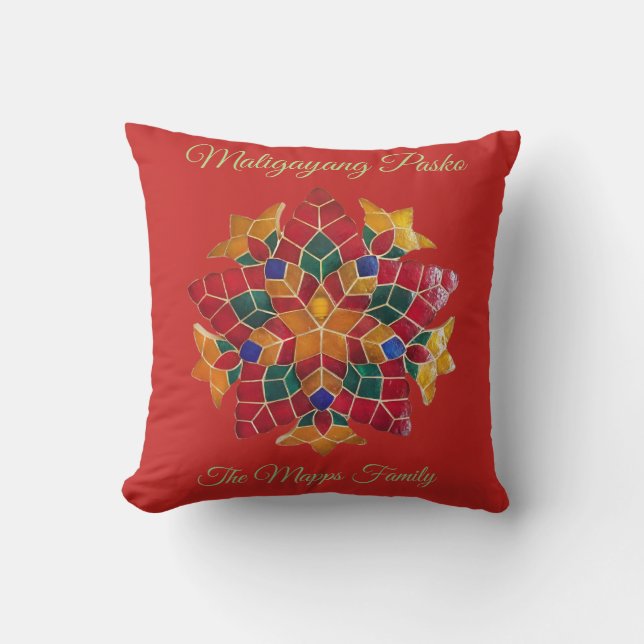 Cojín Decorativo Maligayang Pasko con tema del "Parol" (Anverso)