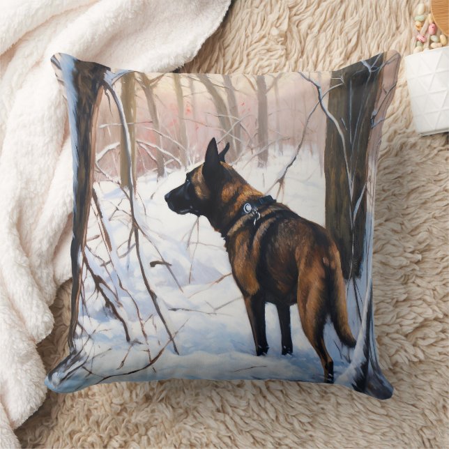 Cojín Decorativo Malinois belga deja que neven a Navidades (Manta)
