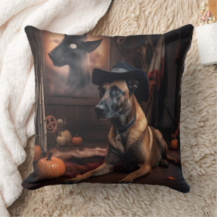 Cojín Decorativo Malinois Belgas Calabazas de Halloween Aterradoras