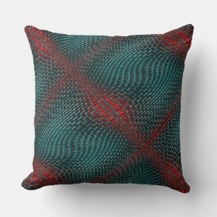 Cojín Decorativo Malla digital retorcida de alambre azul sobre rojo
