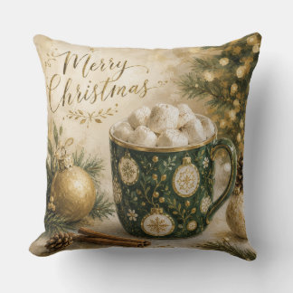 Cojín Decorativo Malvaviscos de Chocolate Caliente Verde Dorado Aco