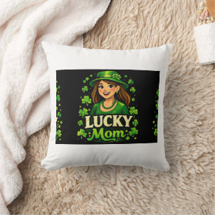 Cojín Decorativo Mamá Afortunada – Diseño de Trébol del Día de San 