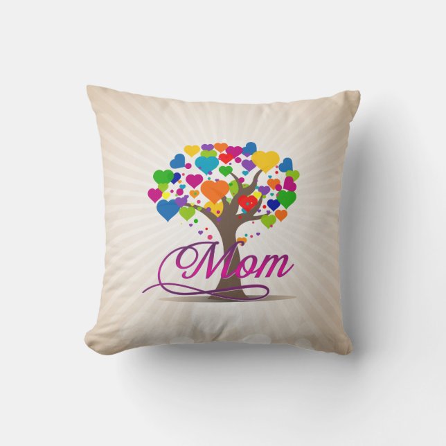 Cojín Decorativo Mamá árbol de corazones de vida (Anverso)