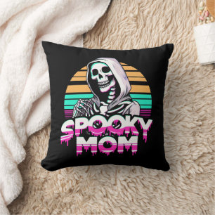 Cojín Decorativo Mamá asustada: Mamá de Vaporwave Skeleton Hallowee
