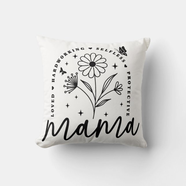 Cojín Decorativo Mamá: Atributo, flores y mariposas (Anverso)