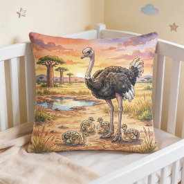 Cojín Decorativo Mamá avestruz y crías animales de safari