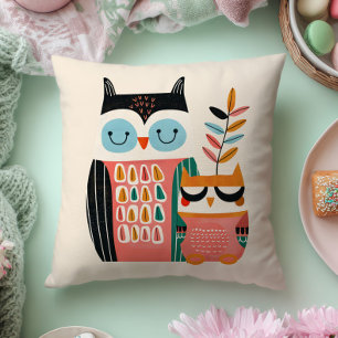 Cojín Decorativo Mamá Búho Adorable y Bebé Búho, Guardería Capricho
