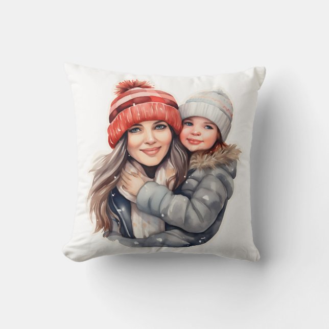 Cojín Decorativo Mamá con la moda de invierno de su hija (Anverso)