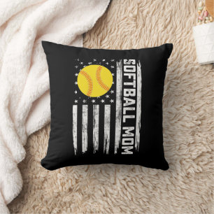 Cojín Decorativo Mamá de sóftbol bandera estadounidense vintage Día