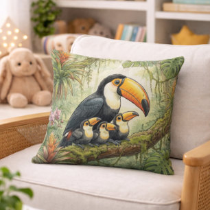 Cojín Decorativo Mamá de tucán linda y polluelos Animales de la sel