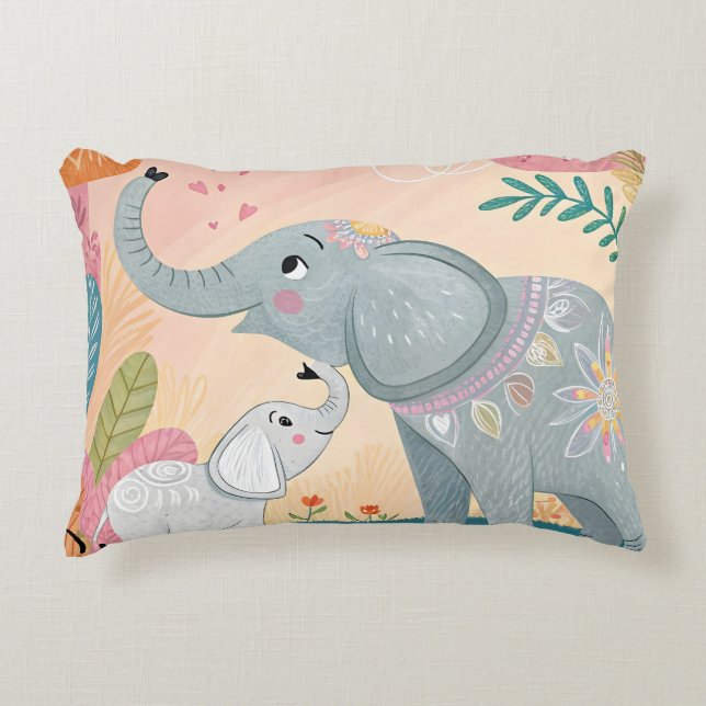Cojín Decorativo Mamá Elefante y Bebé (Anverso)