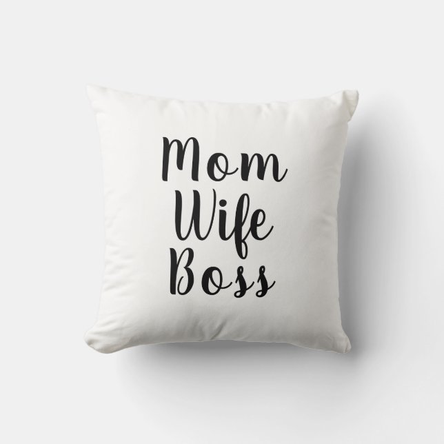 Cojín Decorativo Mamá Esposa Jefe personalizado blanco negro lindo (Anverso)