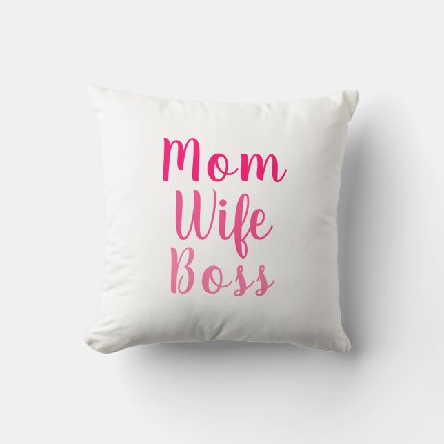 Cojín Decorativo Mamá Esposa Jefe personalizado blanco rosado lindo (Anverso)