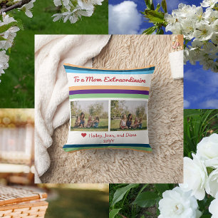 Cojín Decorativo Mamá Extraordinaria 2 fotos Nombres Script Moderno