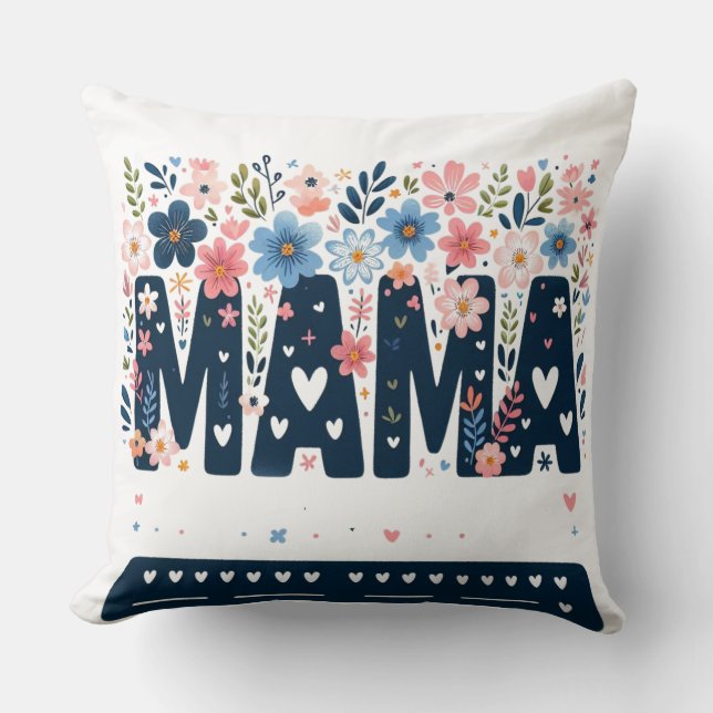 Cojín Decorativo Mama Floral Heart – Boho Chic Mom Design (Anverso)