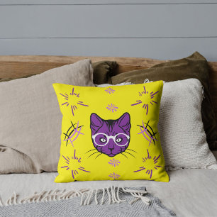 Cojín Decorativo Mamá Gata Amante de Mascotas Moderno Lindo Púrpura