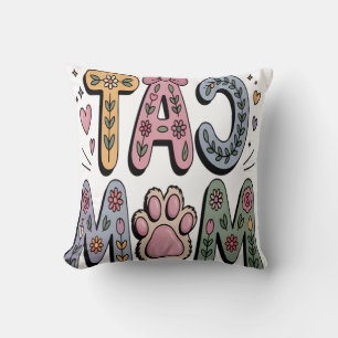Cojín Decorativo Mamá gata floral con huella de pata