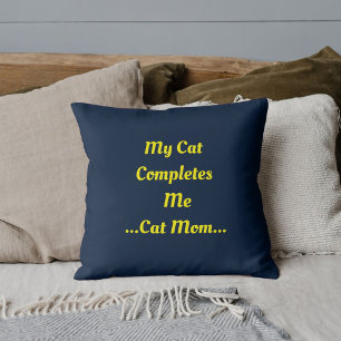 Cojín Decorativo Mamá Gato Mi Gato Me Completa Lindo Divertido Azul
