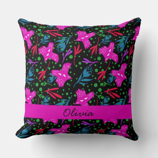 Cojín Decorativo Mama illustration boho print birds and flowers (Anverso)