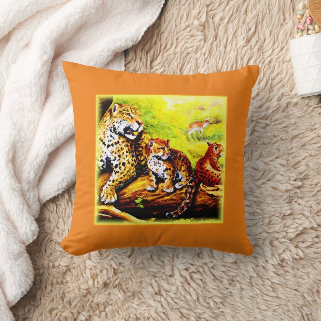 Cojín Decorativo Mamá jaguar y cachorros relajándose en la jungla.  (Manta)