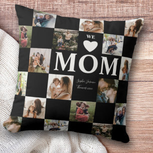Cojín Decorativo Mamá moderna en blanco y negro con varias fotos