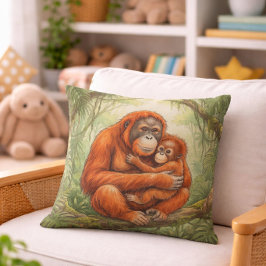 Cojín Decorativo Mamá orangután adorable y animales de la selva beb